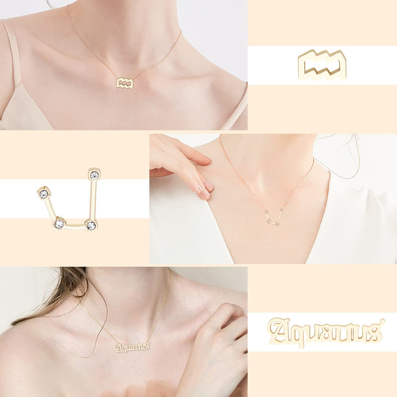 [Australia] - 3Pcs Zodiac Gold Layered Necklaces for Women, 12 Constellation Retro Gold Plated Pendant Necklace with Astrology Old English Zodiac Sign Necklace for Girls Birthday,Anniversary,Valentine's Day,Mother's Day Jewelry Gift Aquarius-Gold 