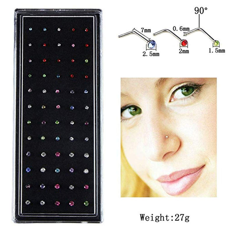 [Australia] - SMUOBT 120pcs 22G L Shaped Stainless Steel Nose Studs Rings Piercing Pin Body Jewelry 1.5mm 2mm 2.5mm a Set White and Colour 