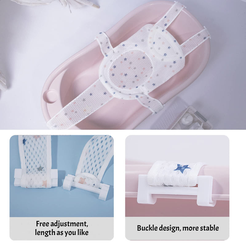 [Australia] - Baby Bathtub Mat Pad with Stars for Newborn Mesh Floating Bathing Tub Seat Baby Bath Pillow Infant Bathtub Support Cushion Net for Baby 0-18 M, 5 Belts, with Stars 5 Belts With Stars 