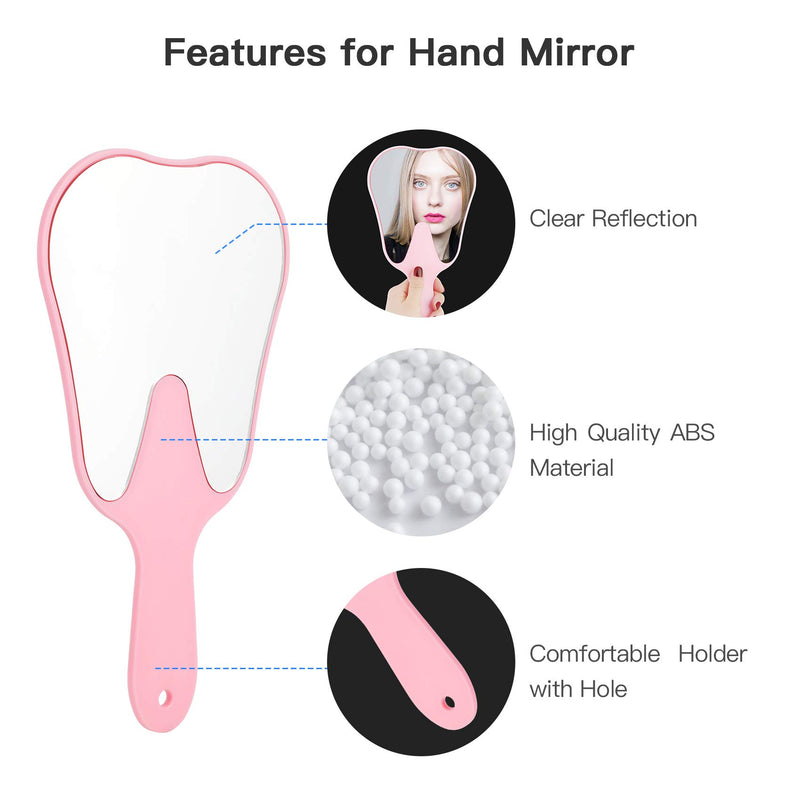 [Australia] - Annhua Tooth Shaped Mirror Hand Mirrors with Handle Pink, Face Mirrors Smal Makeup Mirror Cute for Dental Clinic, Salon, Barber or Hairdressing - Plastic & Glass 
