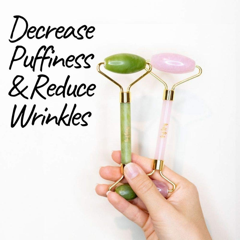 [Australia] - Muddy Body - Jade and Rose Quartz Skin Roller for Face | Natural Skin Care Massage Tool Great for Teen Girls and Self Care Gifts for women of All Ages- (1 Jade 1 Rose Quartz Stone) 2 Face Rollers 1 Jade + 1 Rose Quartz 