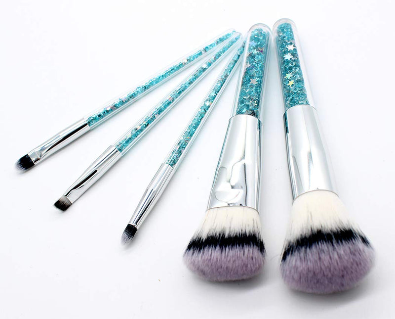 [Australia] - Ranvi 5 PCS Fashion Drilling Sand Makeup Brushes Set Foundation Cosmetic Brush Tools with Bag - Blue 