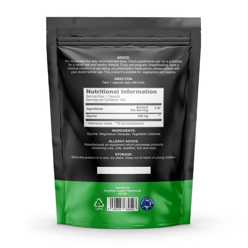 [Australia] - Nutrality Glycine Supplement, 850 mg per Serving, Amino Acid Neurotransmitter and Nervous System Support, Sleeping Aid, and Liver Detoxification, 240 Capsules 