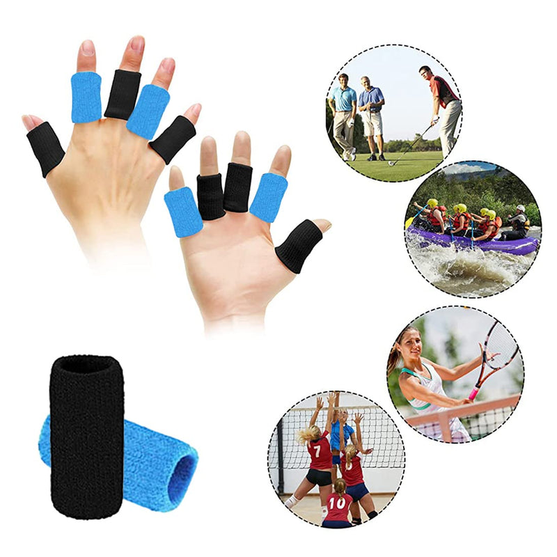 [Australia] - ELANE 40 PCS Finger Splint Finger Holster Thumb Brace Support Elastic Sleeves for Finger Support ,Knuckle Black+skyblue 