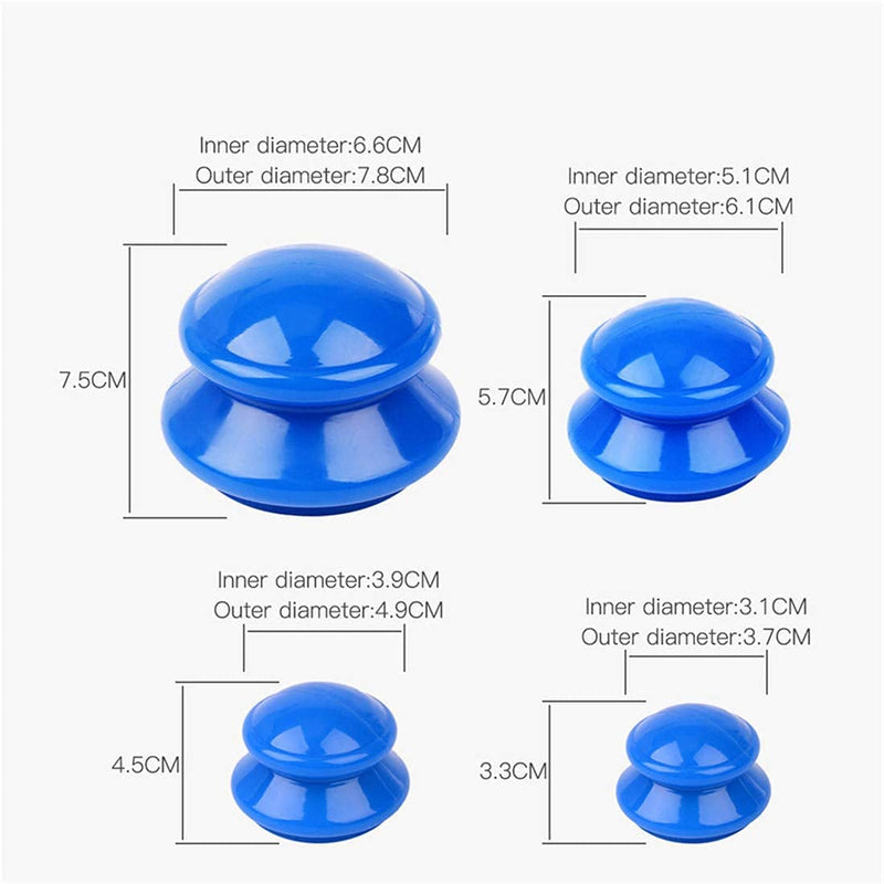 [Australia] - CkeyiN Silicone Cupping Cup, Cupping Therapy Set, 4pcs Massage Vacuum Cups, Anti Cellulite Acupuncture Massager Massage Cup Kit, Portable Face Body Massage Blue 