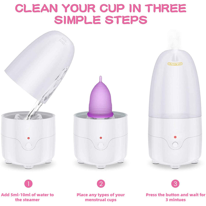 [Australia] - Fliurich Menstrual Cup Steamer Cleaner - Portable Menstrual Cup Wash Kit, High Temperature Steam Sterilization, One Button Control, Comes with Two Reusable Period Cup 