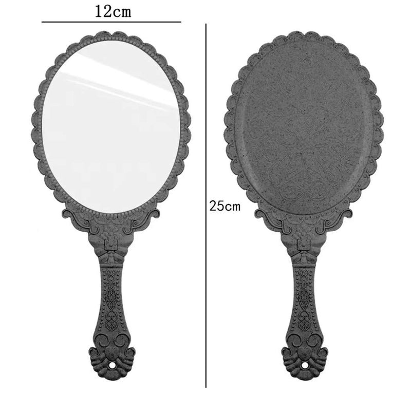 [Australia] - Dzrige Handheld Mirror Vintage Pattern Handle Makeup Mirror Hand Held Travel Mirrors Personal Cosmetic Mirror with Powder Puff (Black) 