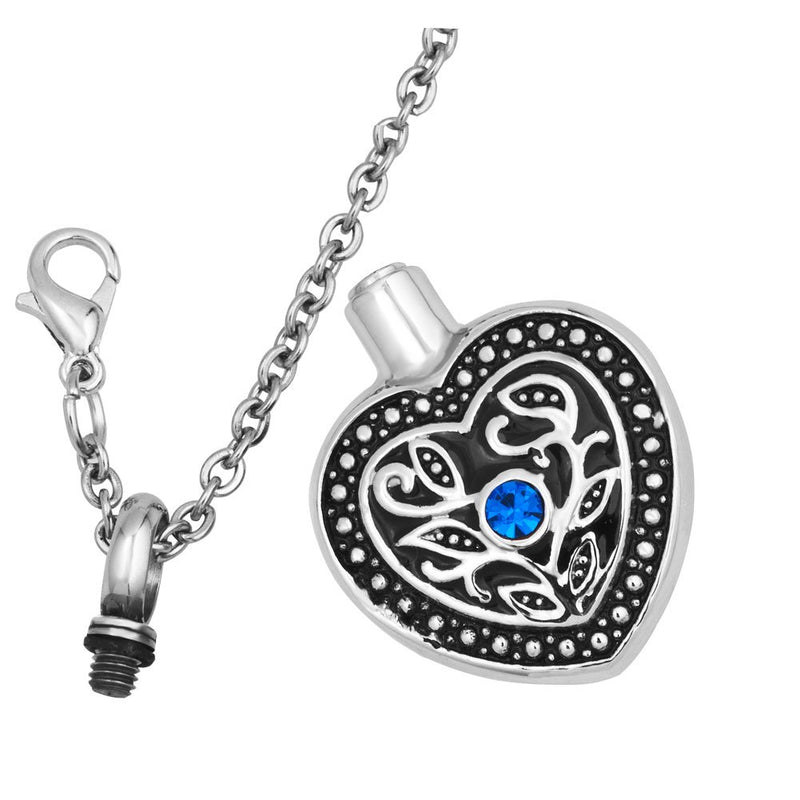 [Australia] - CoolJewelry Urn Necklace for Ashes Love Heart Pendant Birthstone Flower Cremation Memorial Keepsake Stainless Steel Jewelry with Fill Kit Blue 