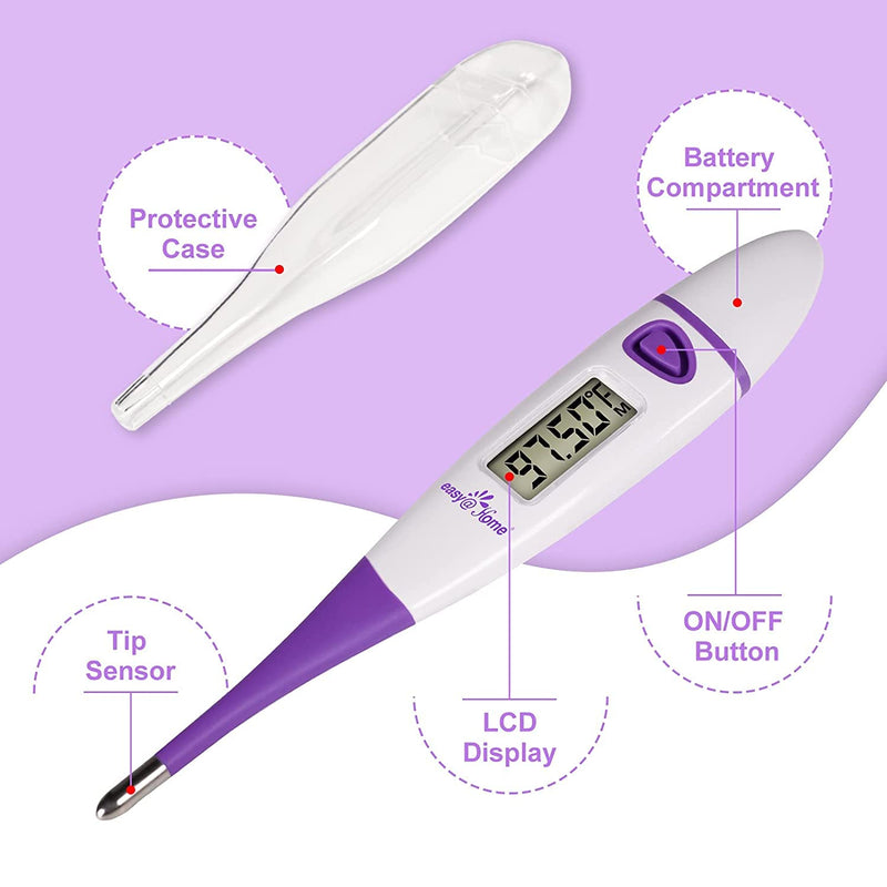 [Australia] - Easy@Home Basal Body Thermometer: BBT for Fertility Prediction with Memory Recall- Accurate Digital Basal Thermometer for Temperature Monitoring with Premom App - EBT-018 Purple 