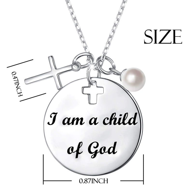 [Australia] - Religious Jewelry 925 Sterling Silver" I Am a Child of God" Laser Engraved Round Plate Necklace with Cross Charm, 18 + 2 inches 