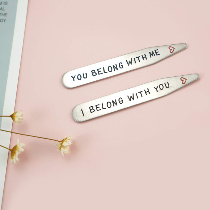 [Australia] - Boyfriend Husband Gifts Collar Stays I Belong with You You Belong with Me Mens Gift for Anniversary Birthday Present White 