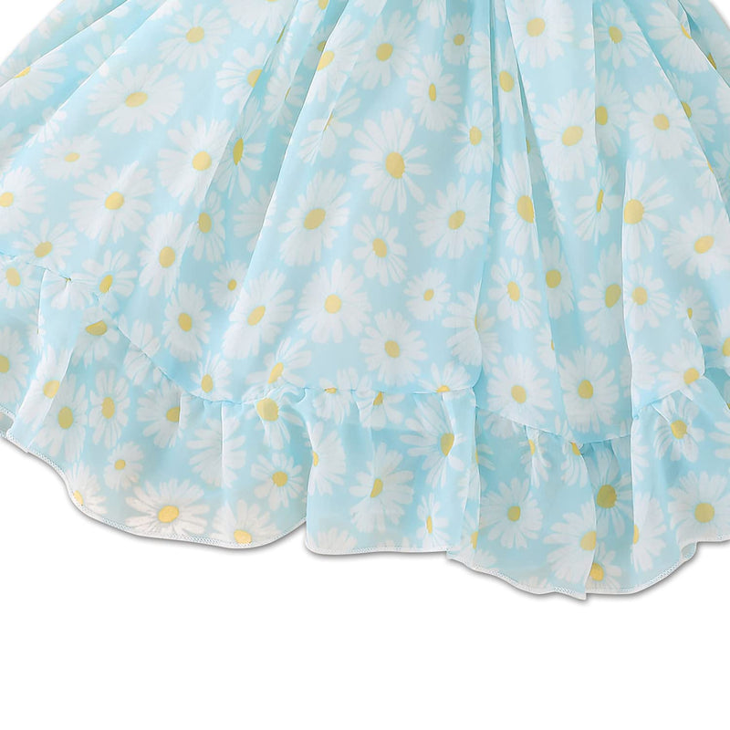 [Australia] - KuKitty Summer Toddler Baby Girls Floral Dress Chiffon Princess Tutu Dresses Suspender Sundress Blue 12-18 Months 