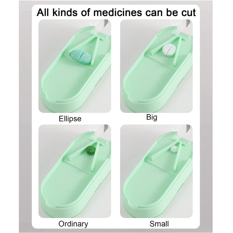 [Australia] - iJiZuo Pill Cutter, Pill Tablet Cutter for Small or Large Pills, Portable Pill Dispenser, Travel Pill Case, Portable Tablet Cutter with Blade and Storage Compartment-Green 