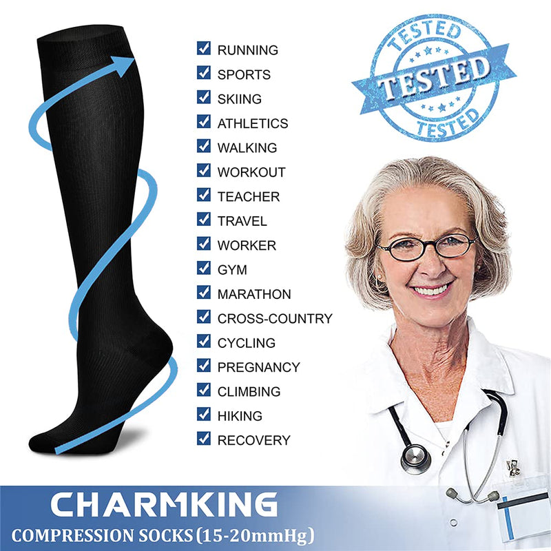 [Australia] - CHARMKING Compression Socks for Women & Men Circulation (8 Pairs)15-20 mmHg is Best Support for Athletic Running,Cycling Large-X-Large 02 Black/Black/Black/Black/Black 