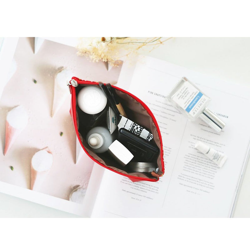 [Australia] - ICONIC Plain Flat Pouch Handy Travel Accessories Makeup Cosmetics Toiletry Organizer (L, Burgundy Stripe) L 