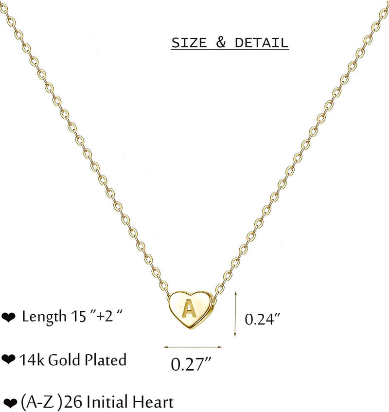 [Australia] - Tiny Gold Initial Necklaces - 14K Gold Filled Letter Heart Necklace, Gift for Women Girls A 