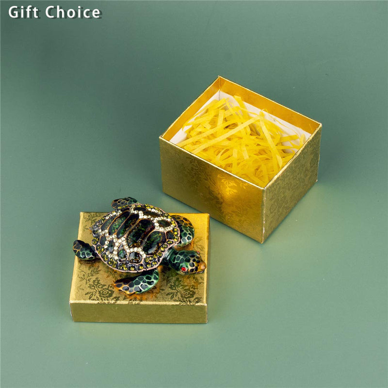 [Australia] - Green Turtle Animal Trinket Boxes,Rhinestones Jeweled Jewelry Box Hinged Collectible,Turtle Lover Gifts 