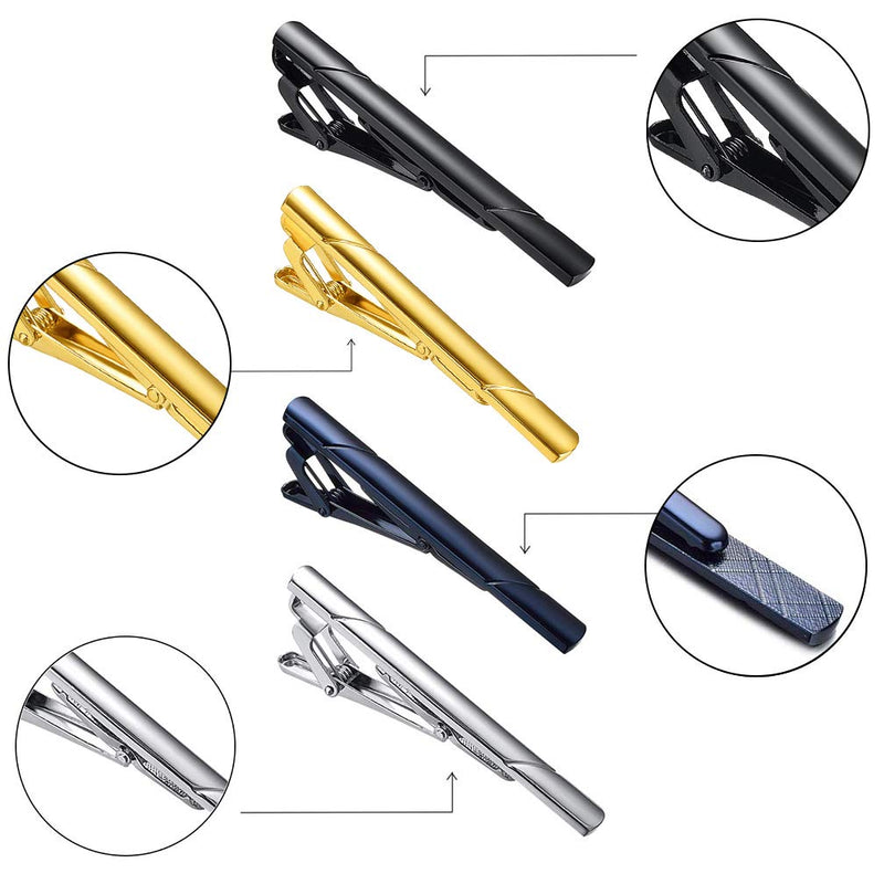 [Australia] - Roctee 4 Pack Tie Pin for Men, Regular Tie Clip Set Tie Bar Necktie Bar Pinch Clips for Business Wedding and Daily Life, Include Black Navy Gold Silver 4 Colors 