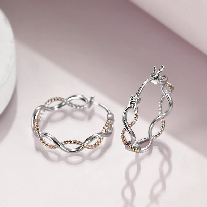 [Australia] - Hoop Earrings Sterling Silver Endless Circle Earrings Hoops Jewellery for Women Girls Rose gold rope 