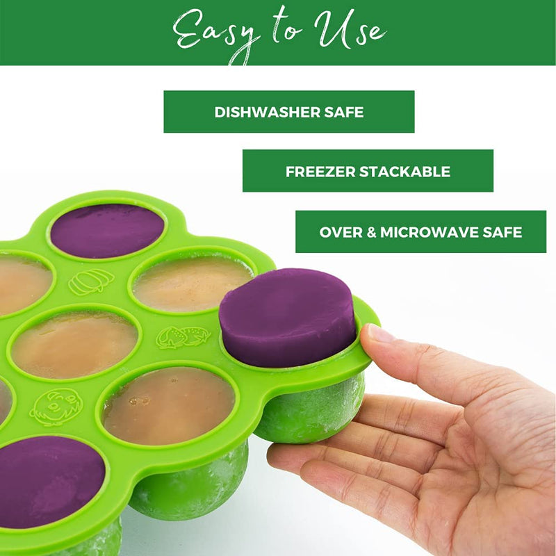 [Australia] - BabyBliss Silicone Baby Food Freezer Storage Tray - 9 Large Cups (2.5 Oz) - Clip-On Silicone Lid - Toxin and BPA Free & FDA Approved - Oven and Dishwasher Safe 