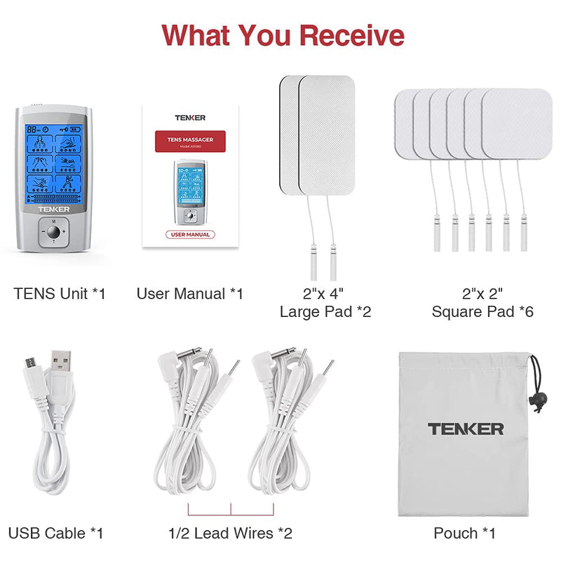 [Australia] - TENKER EMS TENS Unit Muscle Stimulator, 24 Modes Dual Channel Electronic Pulse Massager for Pain Relief/Management & Muscle Strength Rechargeable TENS Machine with 8 Pcs Electrode Pads 