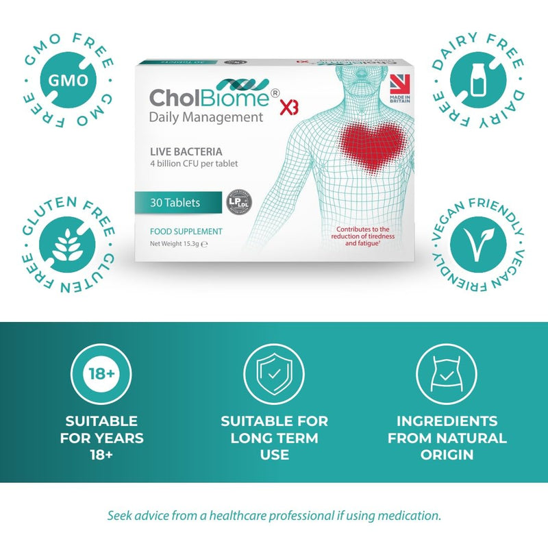 [Australia] - CholBiome�X3 Tablets - 30 Tabs, 4 Billion CFU Live Probiotic Bacteria Supplement - Vitamin B3, LPLDL - Helps to Improve Heart Health and Reduce Cholesterol Levels Regular 