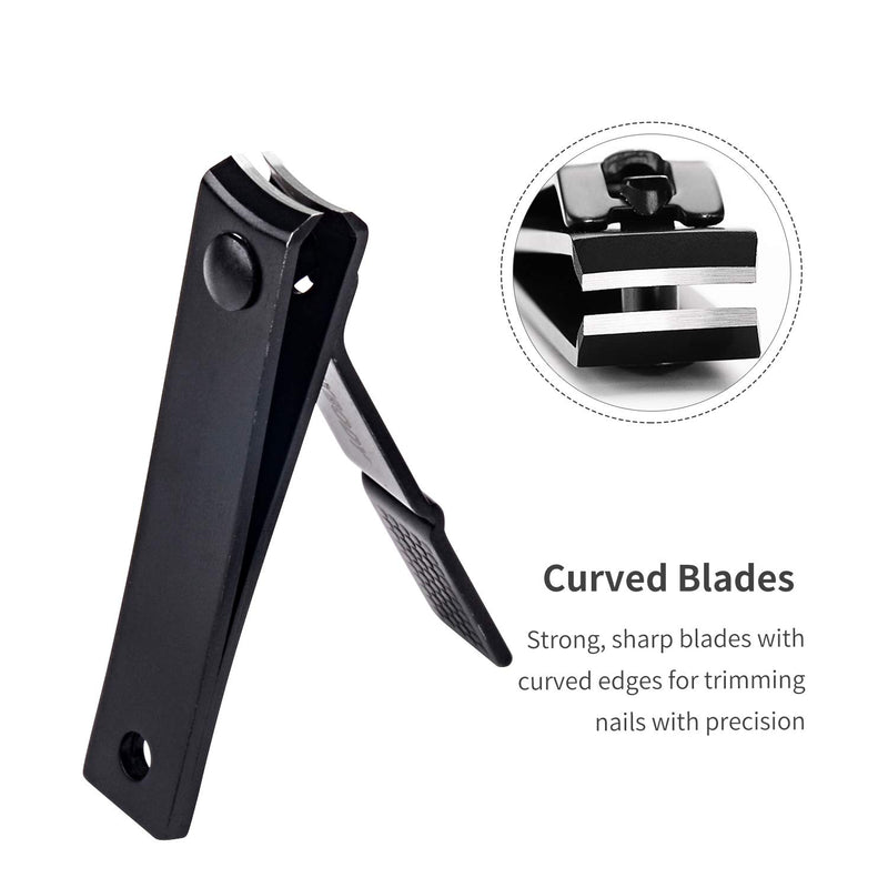 [Australia] - FIXBODY Nail Clipper Set – Black Stainless Steel Fingernails & Toenails Clippers & Nail File Sharp Nail Cutter with Leather Case, Set of 3 (Straight & Curved) 