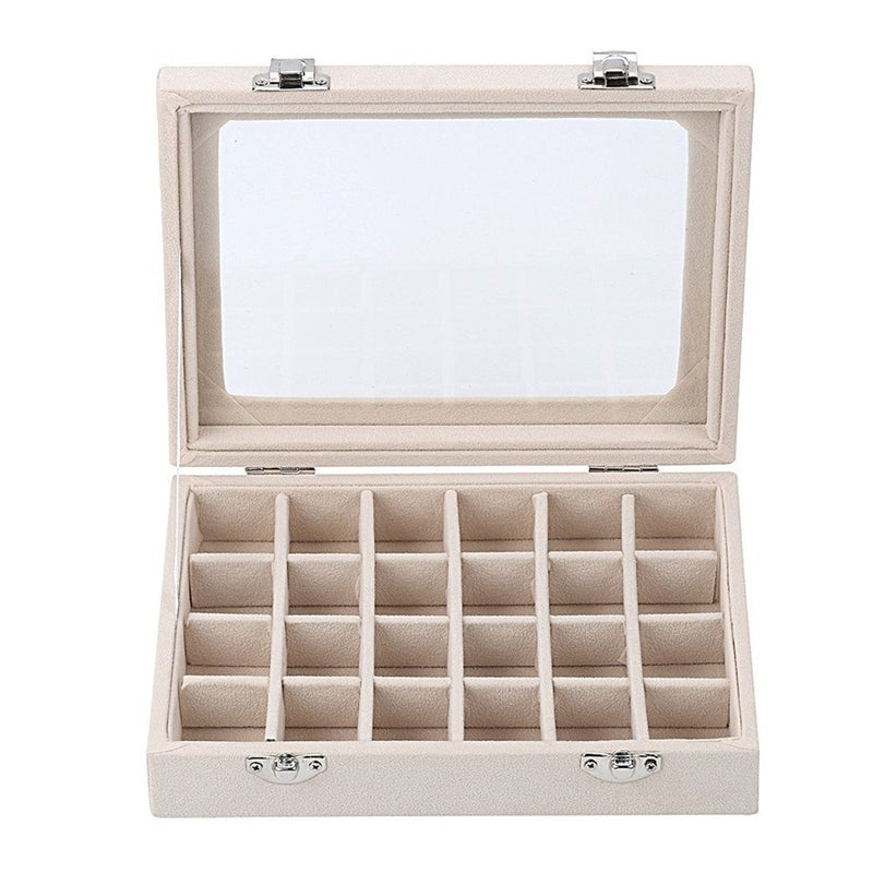 [Australia] - LANTWOO 24 Grids Velvet Glass Ring Earrings Jewelry Box Earrings Organiser Storage Holder Display Case 