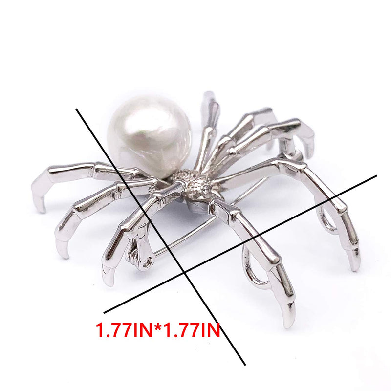 [Australia] - XGALBLA Realistic Simulated Pearl Cubic Zircon Animal Insect Spider Brooch Pins White Tone 