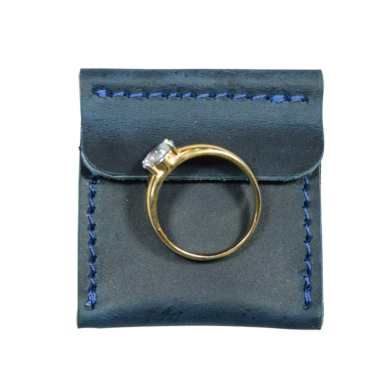[Australia] - Hide & Drink, Leather Wedding Ring Case, Slim Engagement Pouch, Marriage, Cute Gifts, Handmade - Slate Blue 