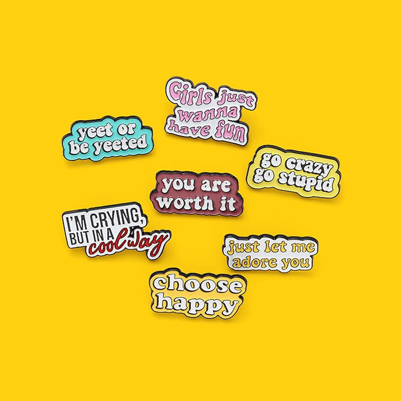 [Australia] - Shuning Fun Quotes Enamel Pins Choose Happy You Are Worth It Brooches Dialog Badge Shirt Lapel Pin Novel Motto Enamel Pin for Bag Jewelry Gift 