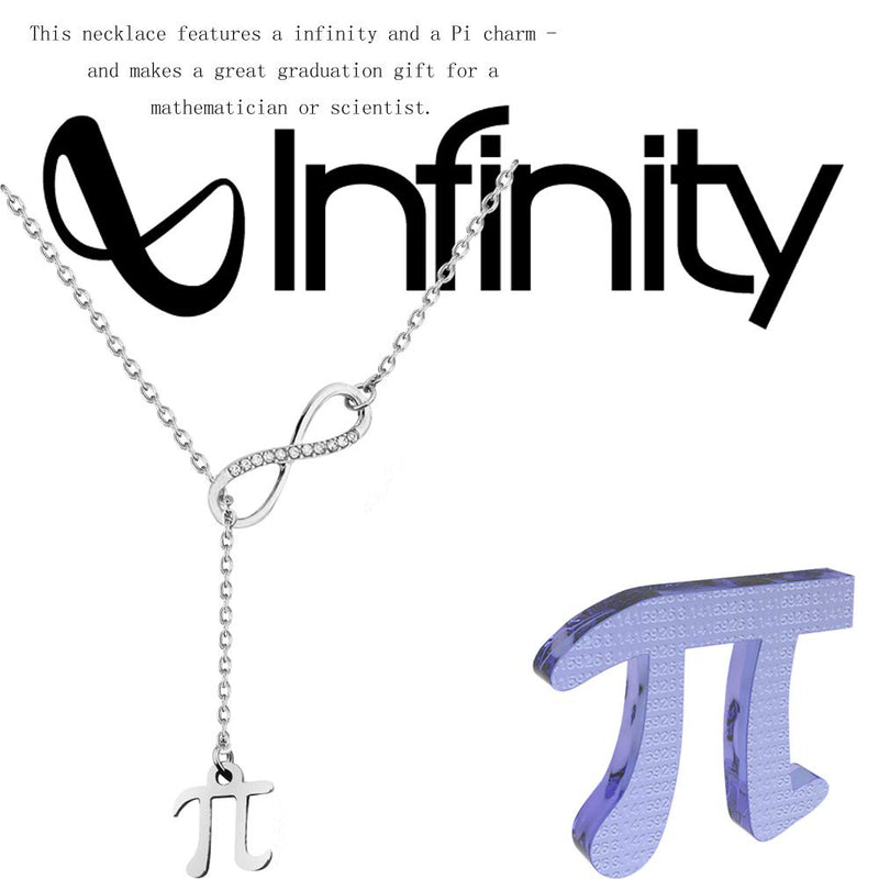 [Australia] - Unisex Pi Sign Infinity Lariat Necklace Bracelet Back to School Gift Science Jewelry Silver 