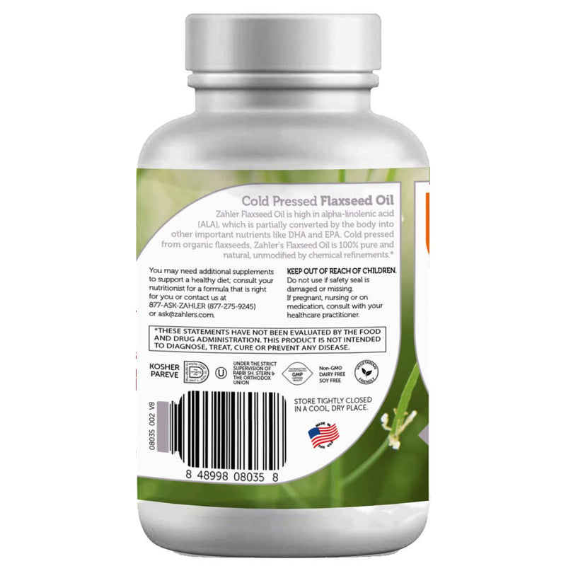 [Australia] - Now Vegetarian! Zahler Flaxseed Oil, Organic Flax Seed Oil, Cold Pressed Flax Oil Supplement, Certified Kosher, 90 SoftGels 
