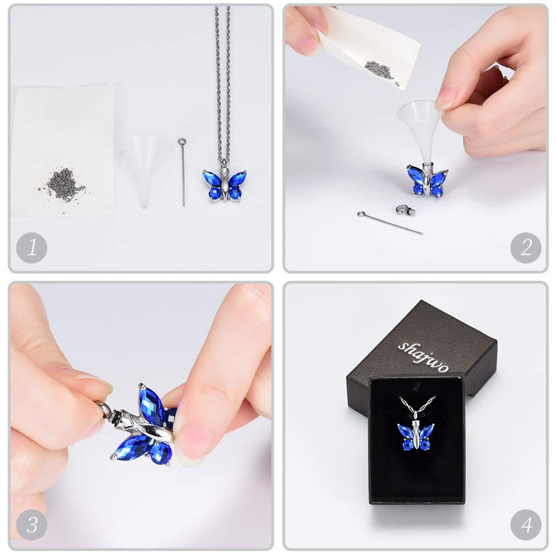 [Australia] - Butterfly Cremation Jewelry Urn Necklace for Ashes Locket Keepsake Memorial Necklace Holder for Women Men Blue 