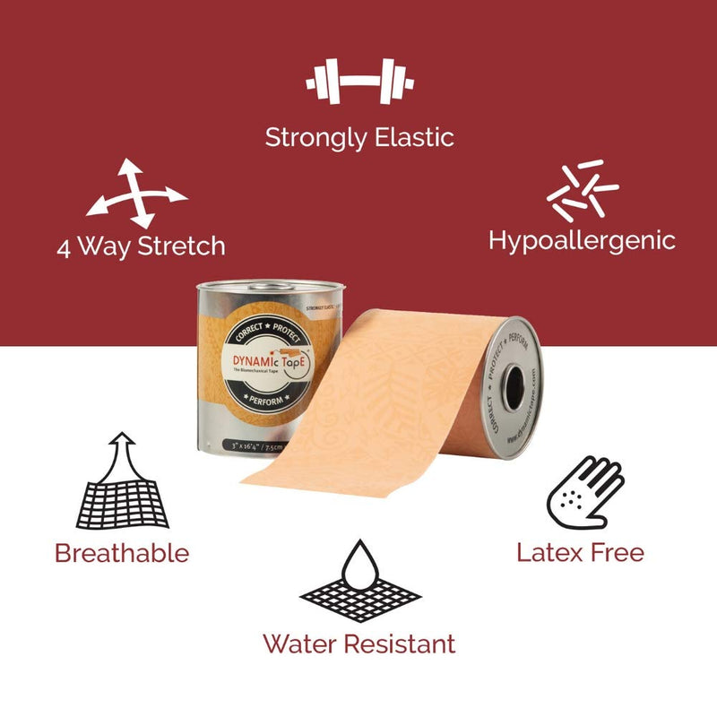[Australia] - Dynamic Tape Beige Biomechanical, 3 inch by 16.4 feet roll, Designed to Sports Physio, Athletic Sport Performance, Foot Knee Muscle, Protect & Assist Motion, Injury Recovery, Hypoallergenic, No Latex 