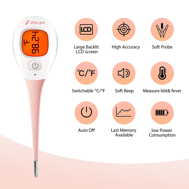 [Australia] - Shecare Digital Basal Body Thermometer for Ovulation with Backlight LCD Display Backlit,Fertility BBT Thermometer High Precision Oral Thermometer ,Accurate 1/100th Degree Works with Shecare APP 