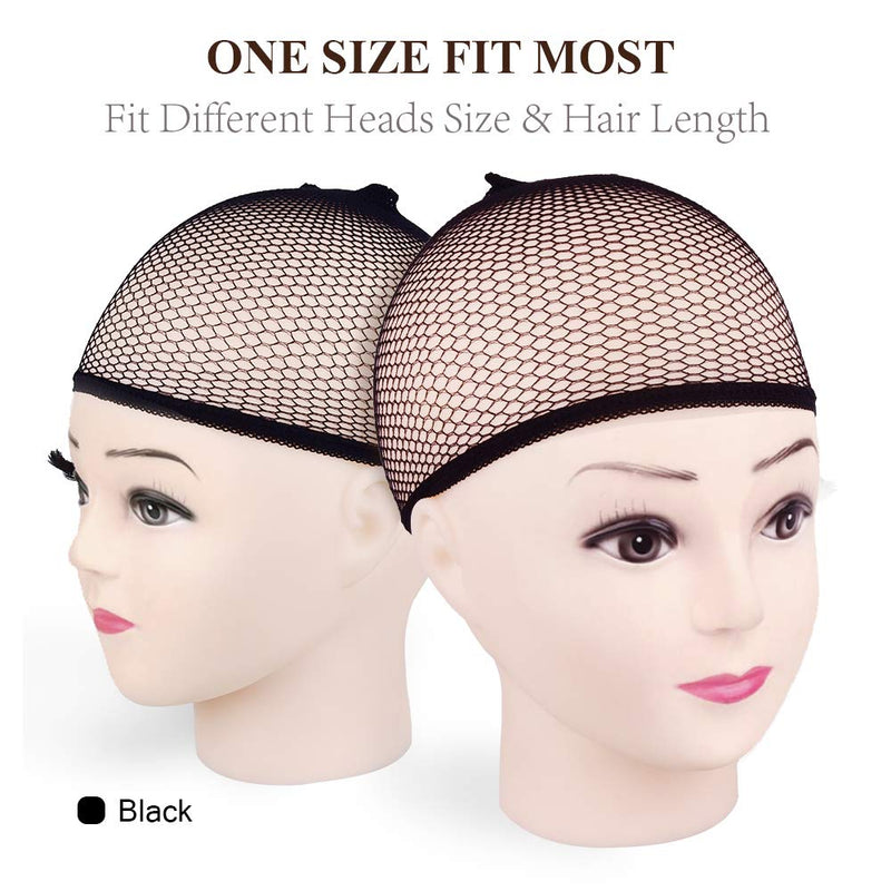 [Australia] - Wig Caps,MORGLES 6pcs Mesh Net Wig Caps Weaving Hair Net for Wig Close End Fishnet Wig Cap(Black) Black 