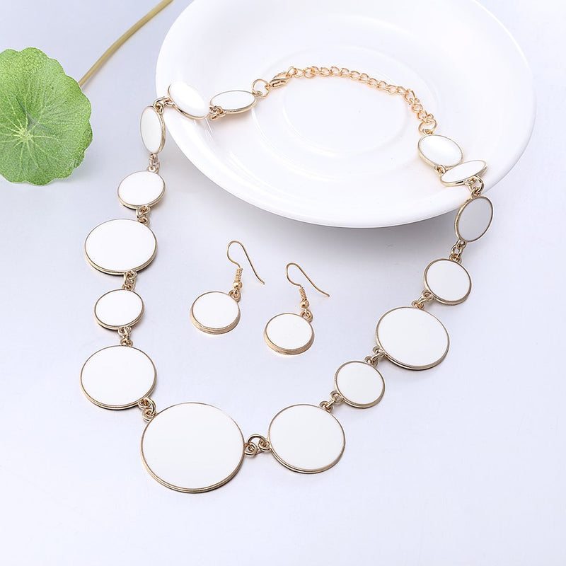 [Australia] - DiLiCa Women Statement Bib Necklace and Earring Set Girl Charm Costume Choker Novelty Enamel Jewelry Set White 