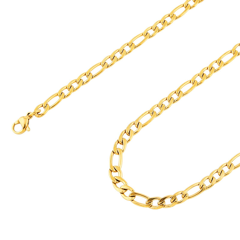 [Australia] - HZMAN Men Women 24k Real Gold Plated Figaro Chain Stainless Steel Necklace, Wide 5mm 7mm 9mm 13mm 16.0 Inches gold-stainless-steel,wide:5mm 