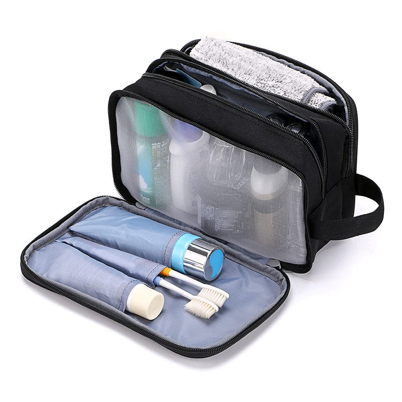 [Australia] - IGNPION Travel Toiletry Wash Bag Dry & Wet Separation Gym Shaving Organiser Bag with 3 Compartments （Black） Black 
