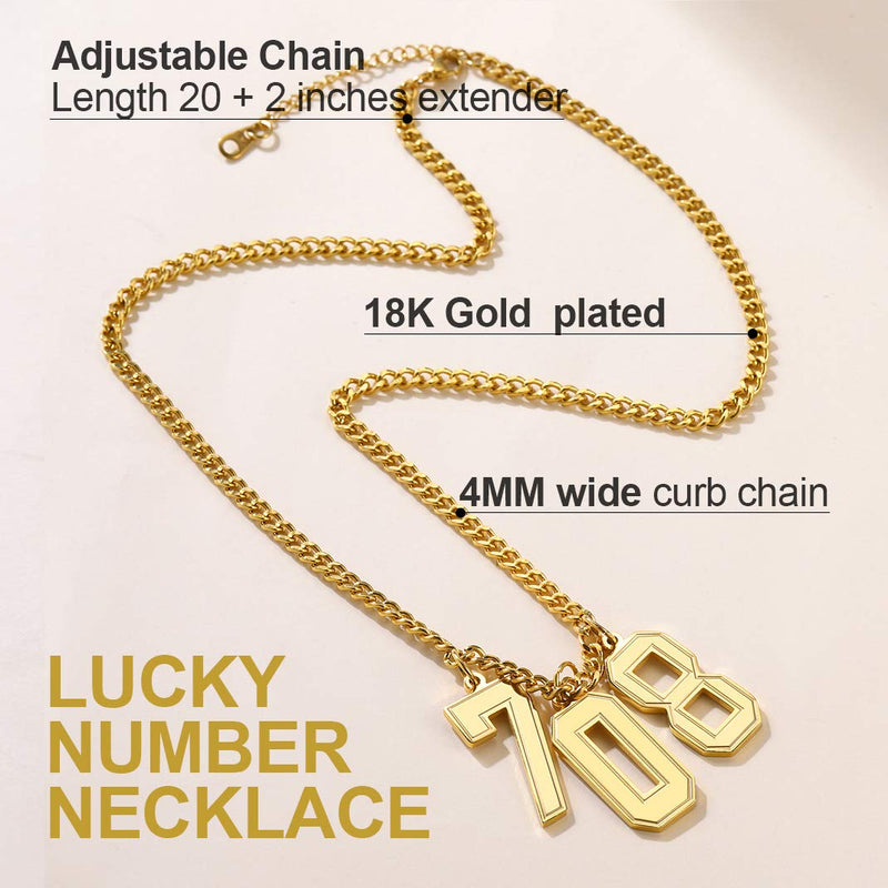 [Australia] - GOLDCHIC JEWELRY Number Necklace, Customized Unisex Boys Mens Stainless Steel Baseball Cross Necklace/Soccer/Football/Basketball Necklace with Chain 22”+2" Extender,Sports Fan Gift 0 18k gold plated 