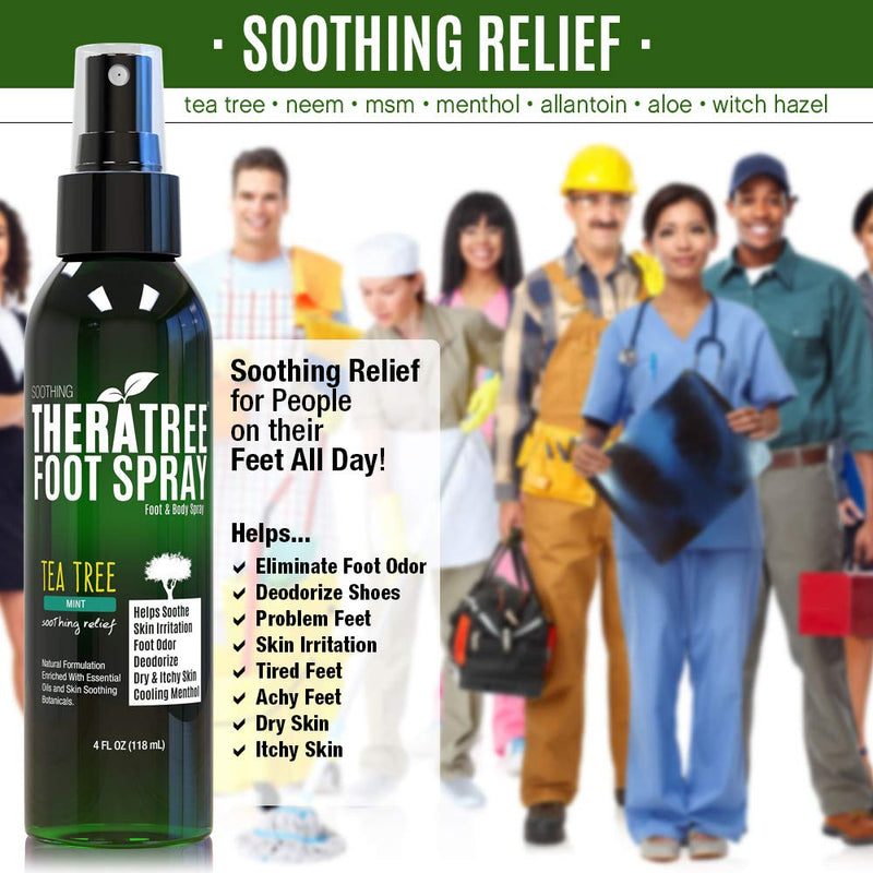 [Australia] - TheraTree Foot Spray for Shoe & Foot Odor with Tea Tree, Neem, MSM & Menthol for Soothing Skin Irritation. Great for Athletes. 