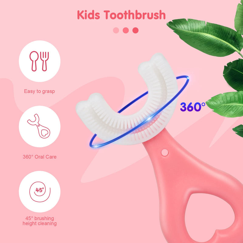 [Australia] - 2pcs Kids U Shaped Toothbrush, Food Grade Soft Silicone Toothbrush Head Tooth Cleaning, 360° Oral Teeth Care Kids Toothbrushes, Whole Mouth Baby Toothbrush, 2-12 Years Old (Pink) Pink 