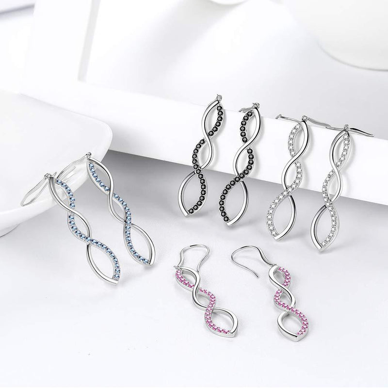 [Australia] - Aurora Tears Womens 925 Sterling Silver Infinity Symbol Earrings Drop Hook Dangle Earring Jewelry Gifts for Women and Girls DE0062 Black 