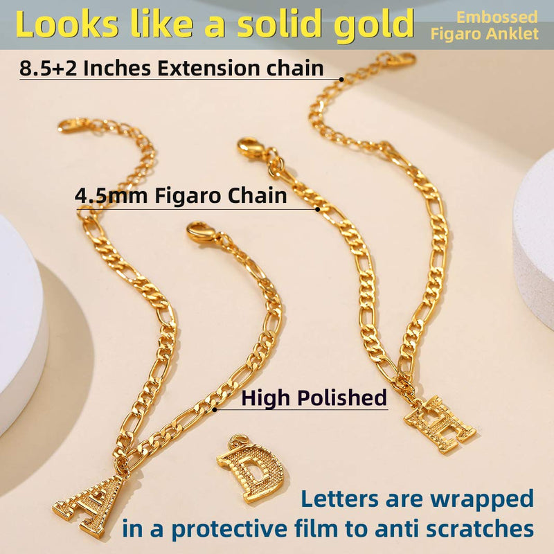 [Australia] - GoldChic Jewelry Anklets with Initials, Personalized Waterproof 4.5MM Wide Resizable 18K Gold Plated Figaro Chain Initial Letter Ankle Bracelets for Women Summer Jewelry, 22-27cm Length N no personalization 