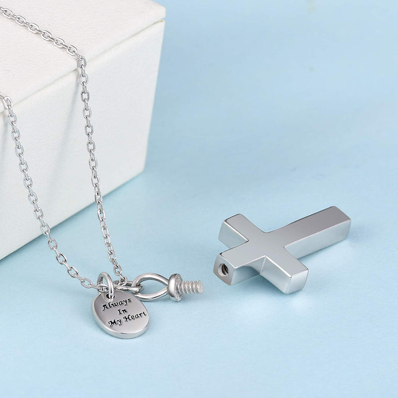 [Australia] - BEILIN S925 Sterling Silver Cross Urn Necklace - Always In My Heart Cross Cremation Jewelry for ashes 