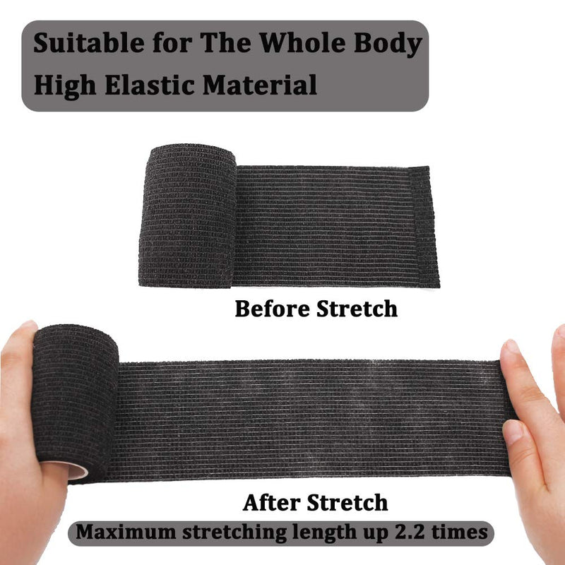 [Australia] - 3" x 5 Yards Breathable Self Adherent Bandage Wrap, Multi-Purpose Non Woven Cohesive Wrap - Vet Wrap | Athletic Tape | Medical Tape, for Sports, First Aid, Wrist, Ankle Sprains, Swelling, Pets. 3 Inch-12 Count Black 