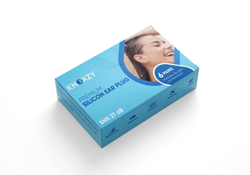 [Australia] - Knoxzy Silicone Ear Plugs for Sleeping Re-Usable Waterproof, SNR = 27dB Noise Cancelling Premium Moldable Ear Plugs for Sleeping, Travelling, Studying Noise Reduction Blue 6 Pair (Pack of 1) 