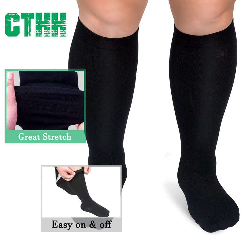 [Australia] - 3 Pack Plus Size Copper Compression Socks for Women & Men, 20-30 mmhg Extra Wide Calf Knee High Stockings for Circulation Support Football 01-3 Pack Black XX-Large 