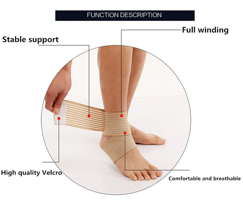 [Australia] - VIEEL 1 Pair Ankle Brace - Elastic Breathable Wrap Compression Knee Elbow Wrist Ankle Hand Support Wrap Sports Bandage Strap with Loop Fastening Strap (Beige) Beige 